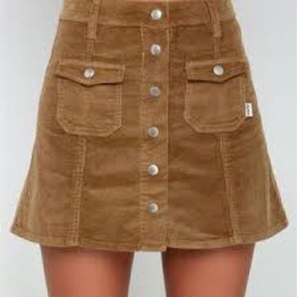 Rhythm Corduroy Mocha Brown Tan Button Down Mini Boho Academia Skirt Small - Picture 1 of 7